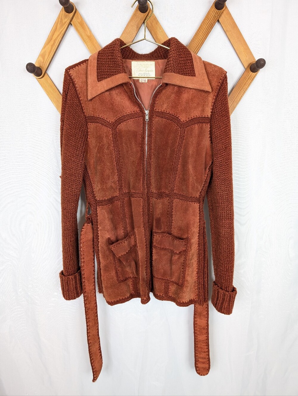 Exclusive Imports Vintage 1970s Leather Suede Knit Sweater Jacket - Size Medium - Picture 3 of 8